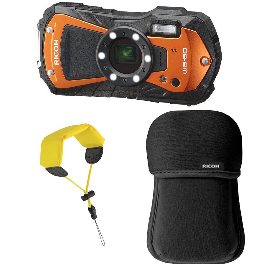 Ricoh Ricoh Wg-80 Digital Camera - Orange With Floating Strap And Neoprene Case | Compact Cameras